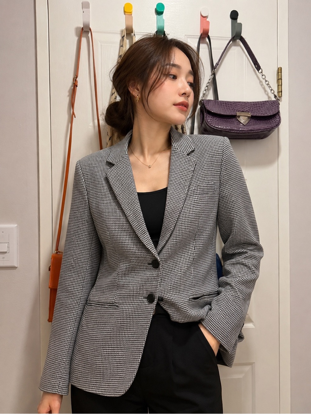 Lauren Ralph Lauren Houndstooth Tailored Blazer Black White Size 12